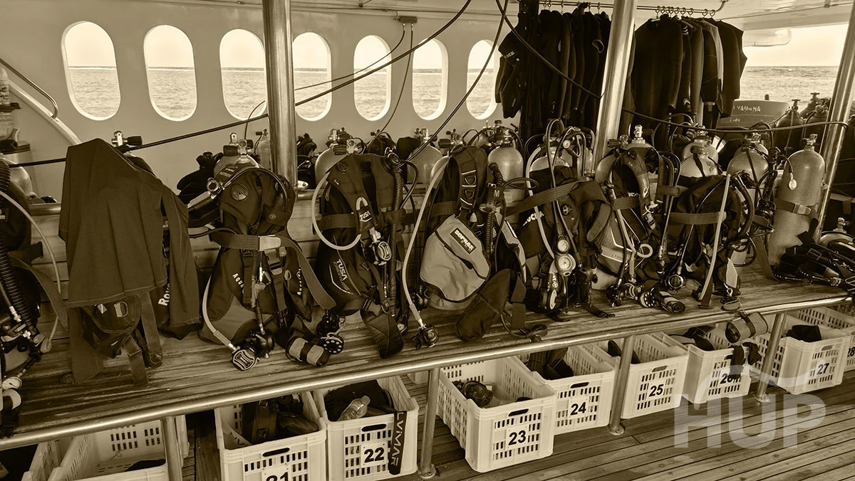 liveaboard diving holiday - diving gear deck